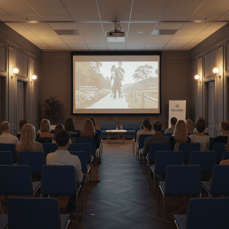 Projektorius rodo vaizdą dideliame ekrane renginio metu